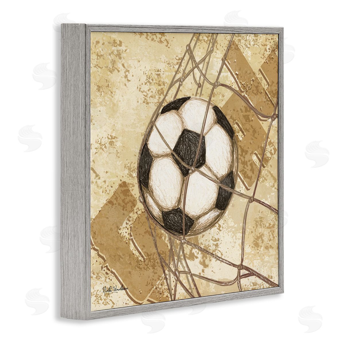 Nidhi Wadhwa Soccer Ball in Goal Gray Framed Glicee Wall Art Print