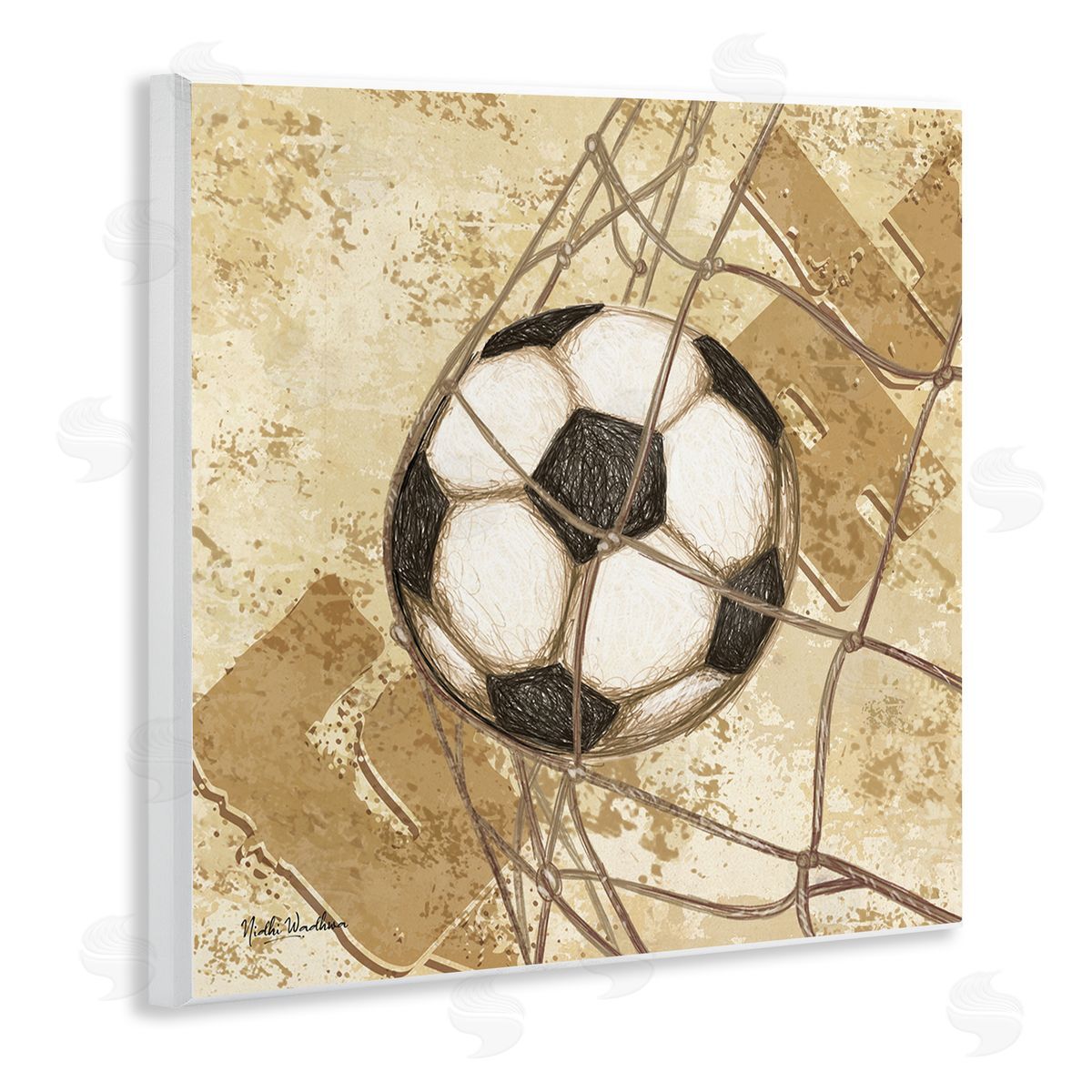 Nidhi Wadhwa Soccer Ball in Goal Wooden Wall Plaque Art Print