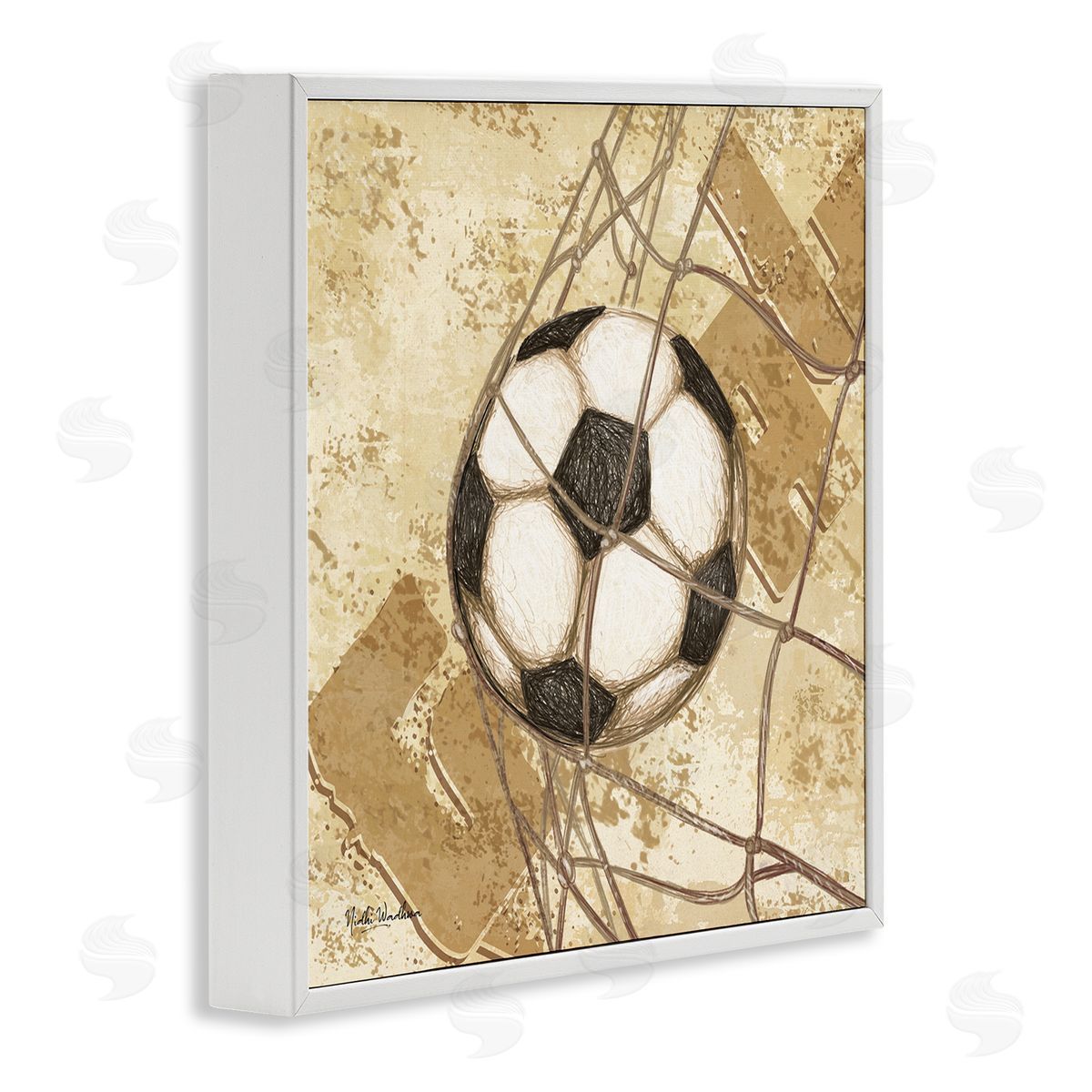 Nidhi Wadhwa Soccer Ball in Goal White Framed Glicee Wall Art Print