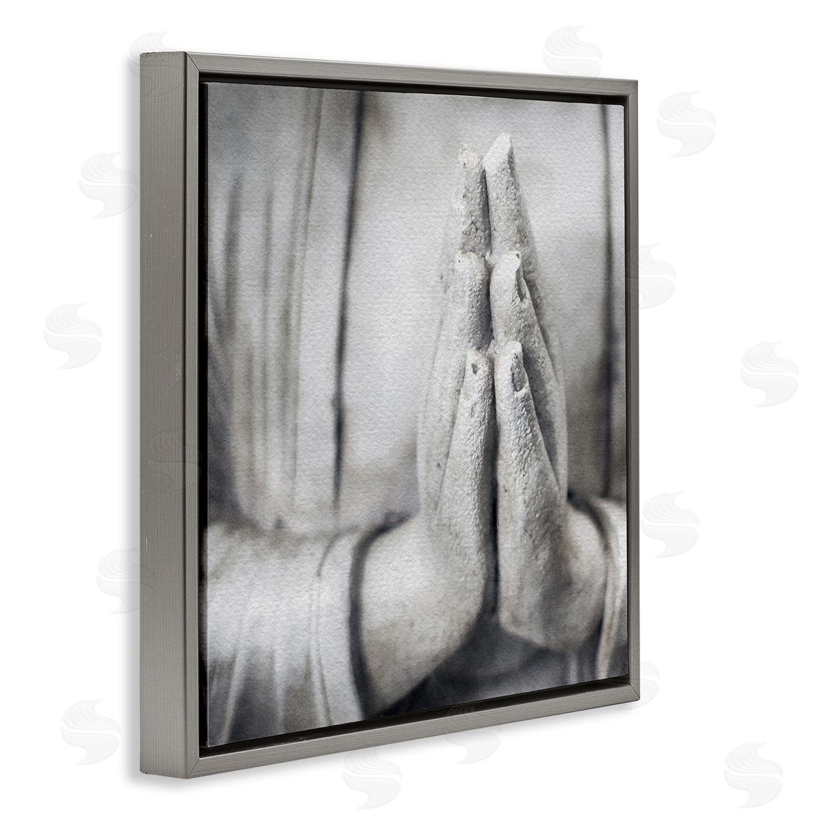 LSR Design Studio Buddha Prayer Hands Gray Floating Frame Canvas Wall Art Print