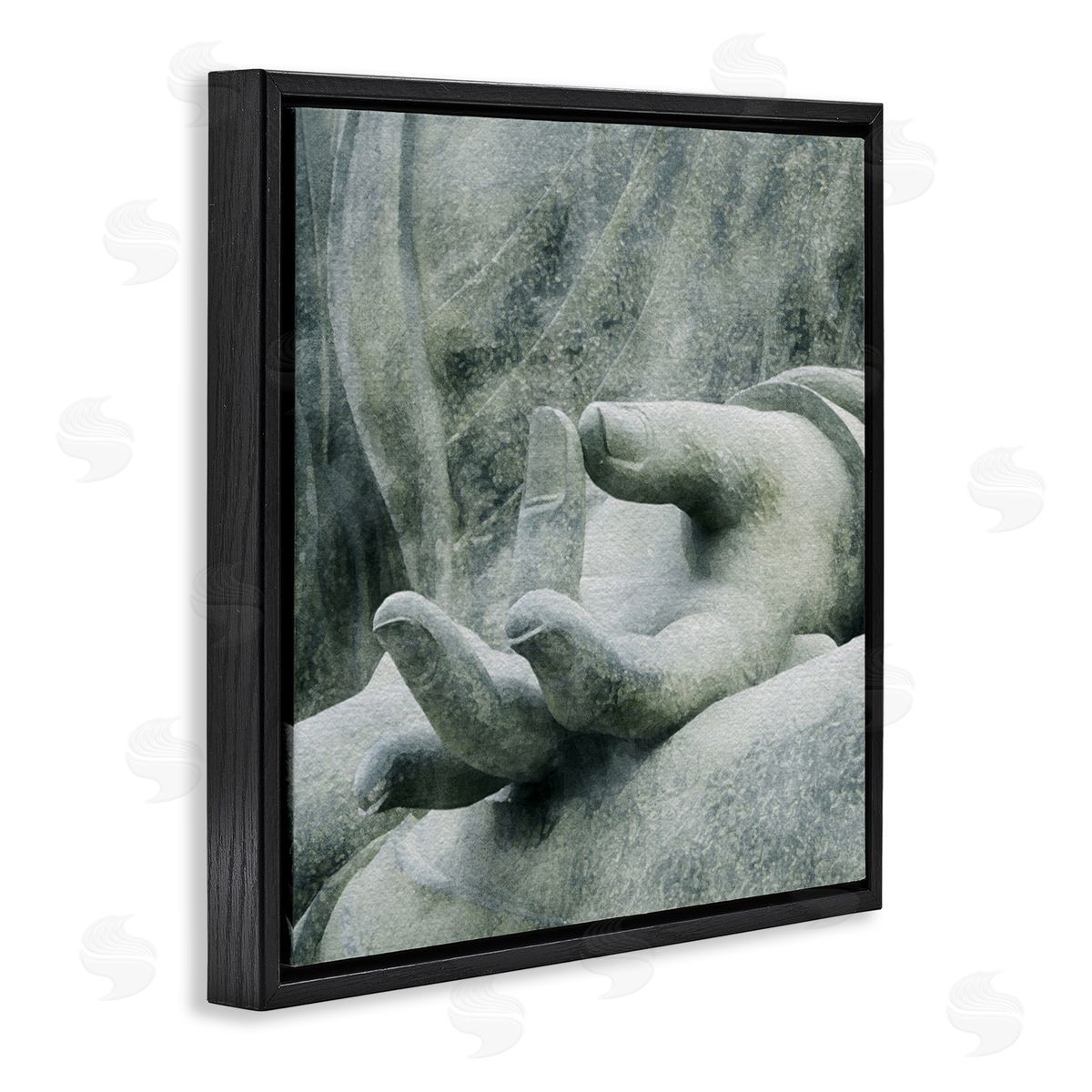 LSR Design Studio Buddha Meditation Hands Black Floating Frame Canvas Wall Art Print