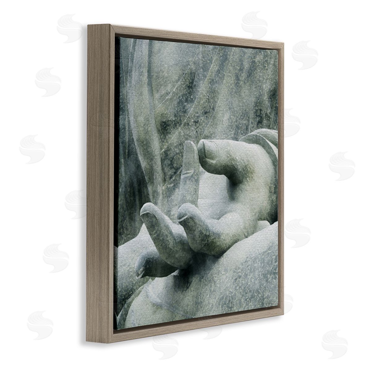 LSR Design Studio Buddha Meditation Hands Brown Floating Frame Canvas Wall Art Print