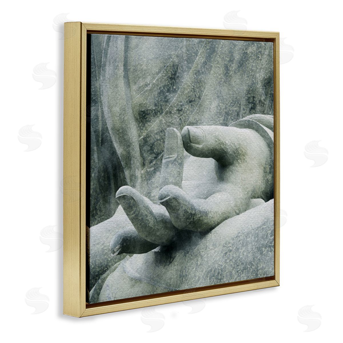 LSR Design Studio Buddha Meditation Hands Gold Floating Frame Canvas Wall Art Print