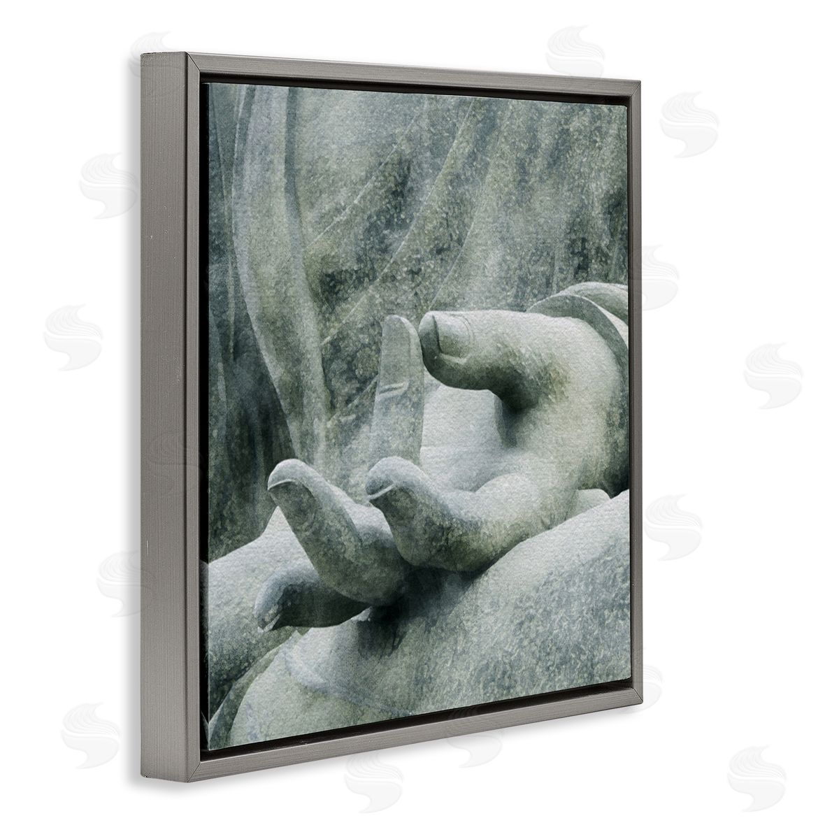 LSR Design Studio Buddha Meditation Hands Gray Floating Frame Canvas Wall Art Print