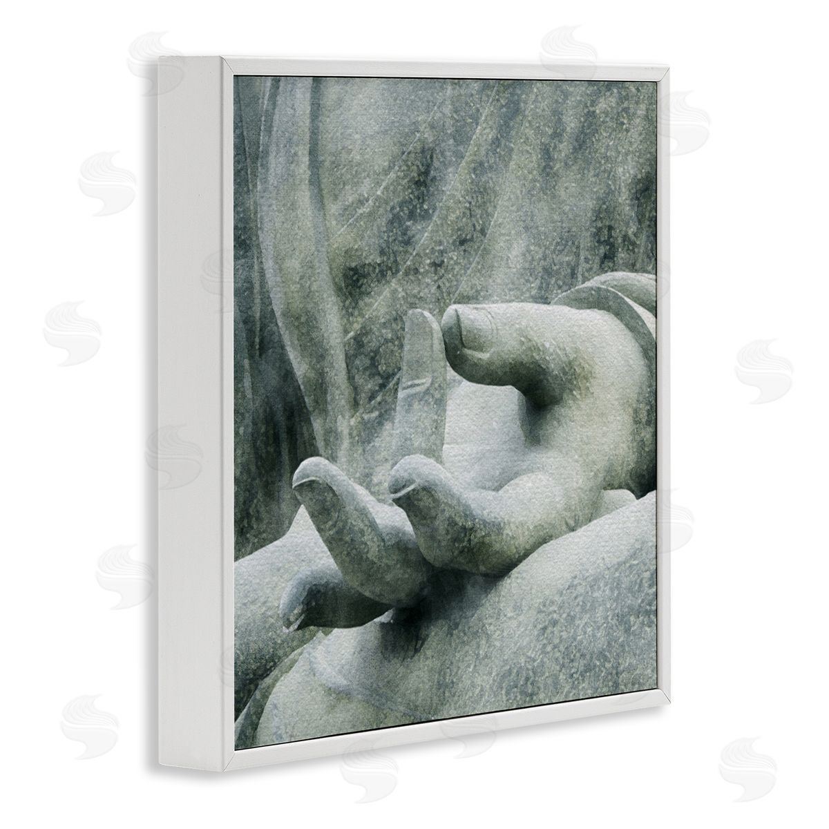 LSR Design Studio Buddha Meditation Hands White Framed Glicee Wall Art Print