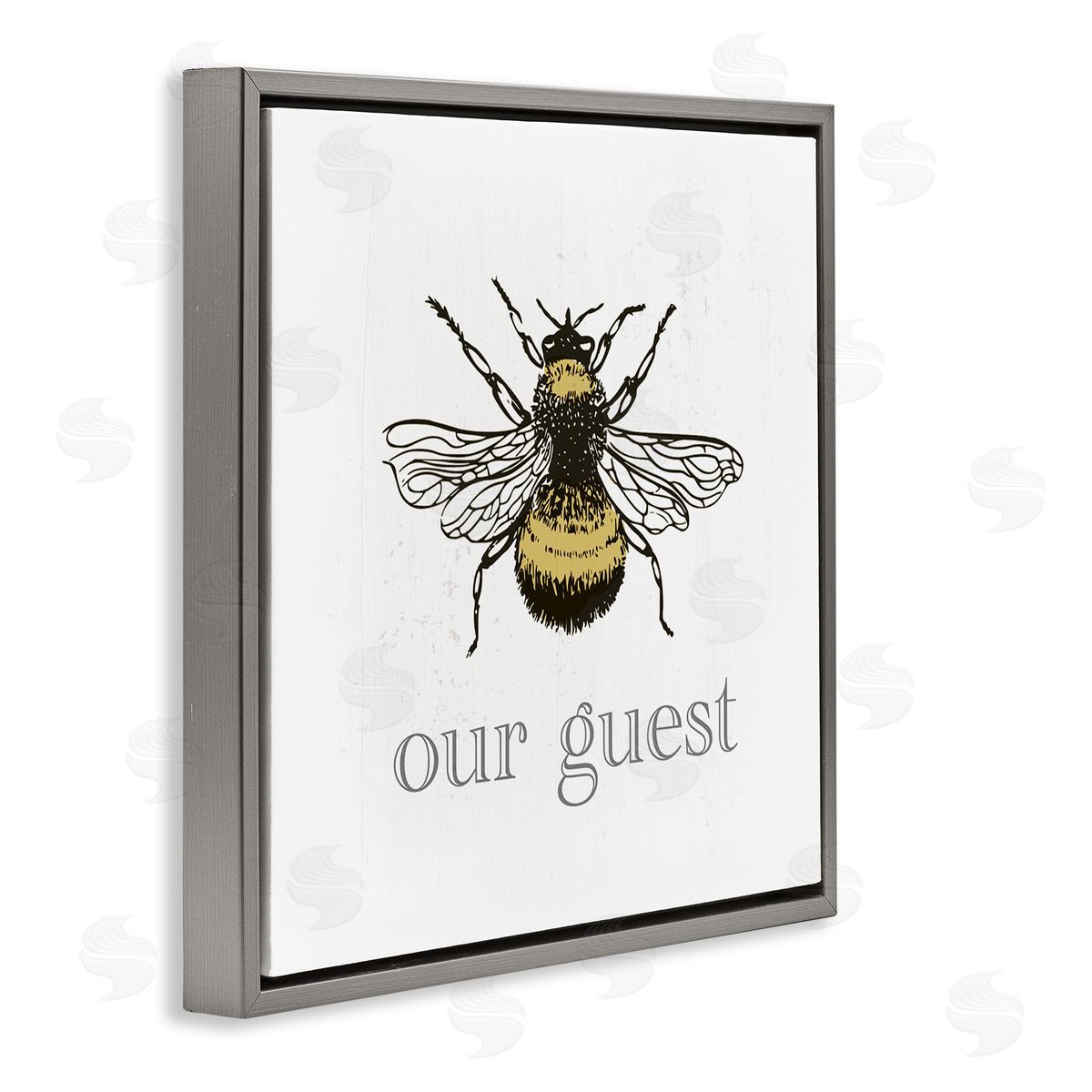 Stupell Studio Vintage Bee Our Guest Gray Floating Frame Canvas Wall Art Print