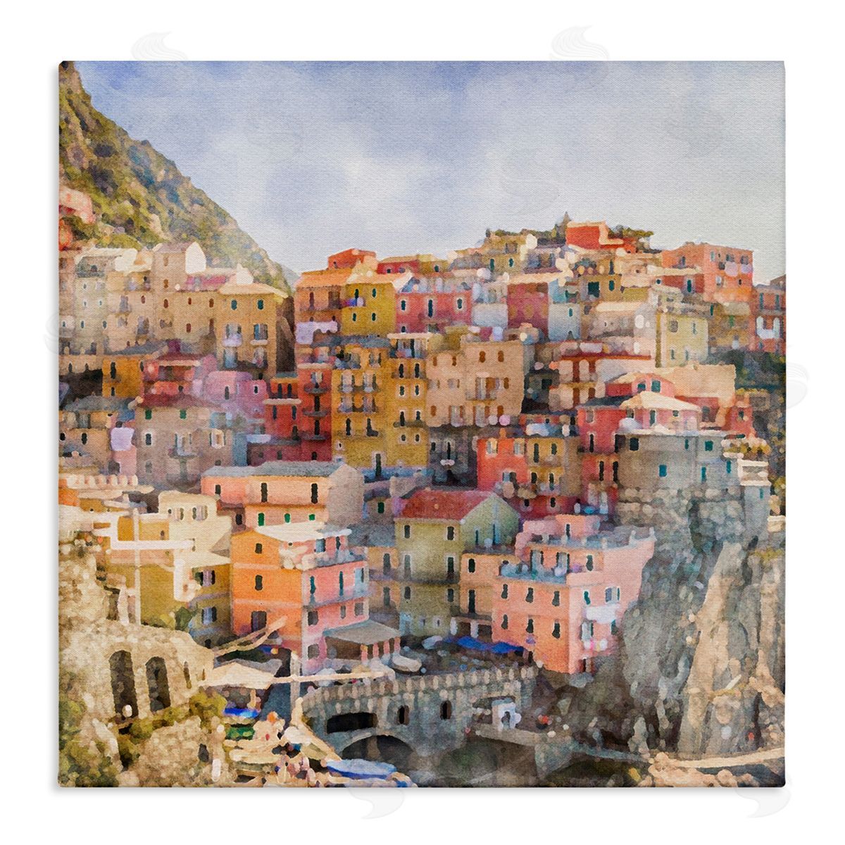 LSR Design Studio Coastal Italian Town Stretched Canvas Wall Art Print