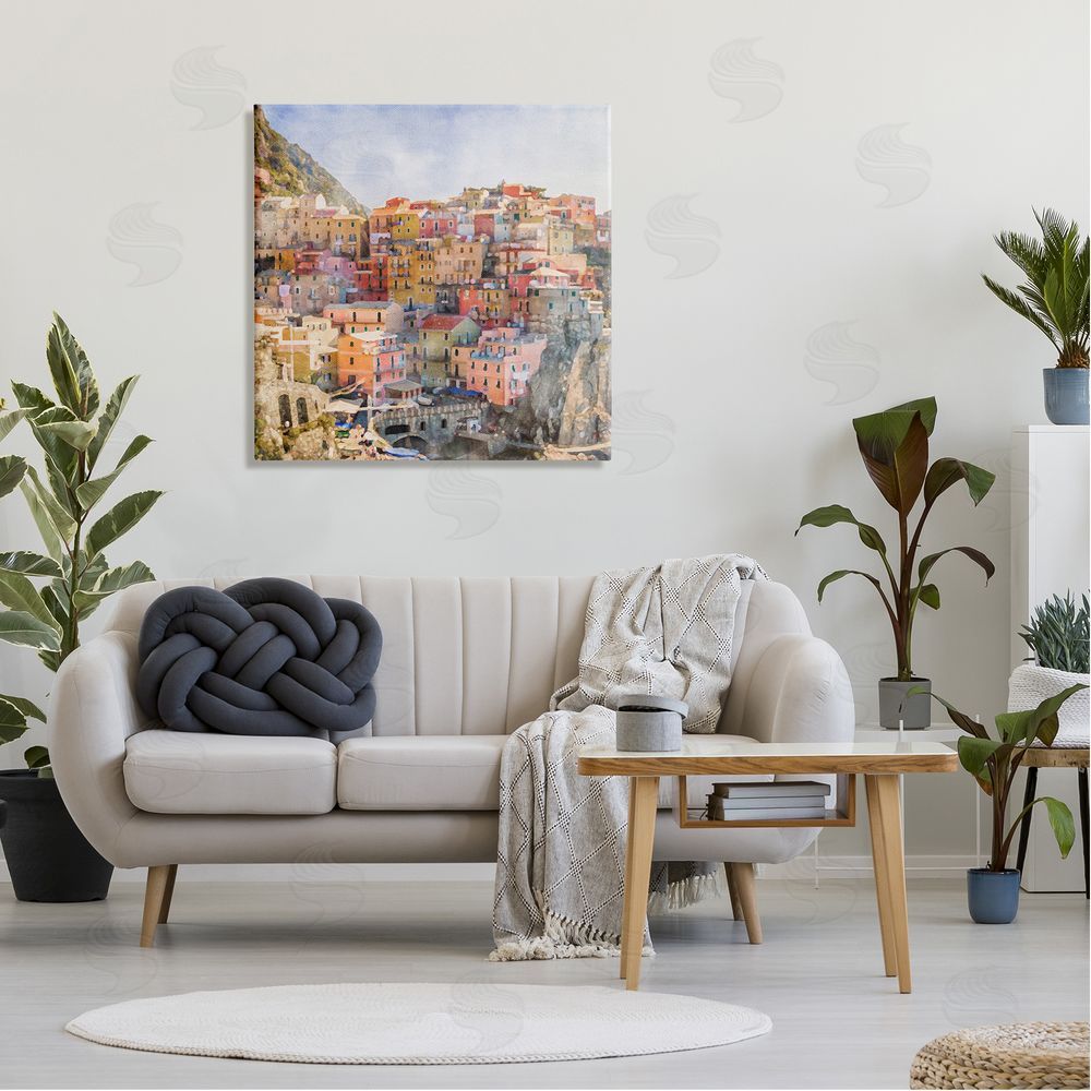 LSR Design Studio Coastal Italian Town Canvas Wall Art in Room