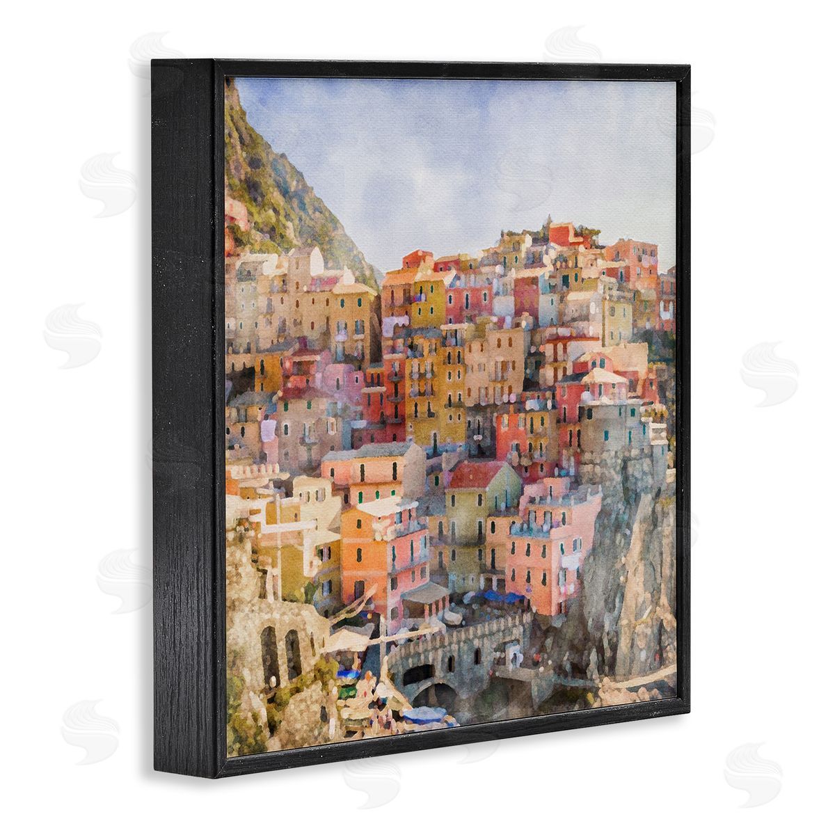 LSR Design Studio Coastal Italian Town Black Framed Glicee Wall Art Print