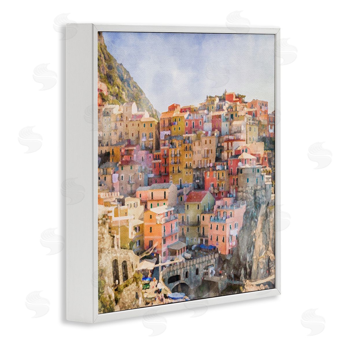 LSR Design Studio Coastal Italian Town White Framed Glicee Wall Art Print