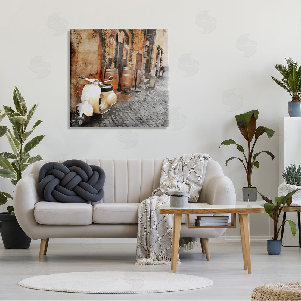 LSR Design Studio Moped in Town Alley Canvas Wall Art in Room