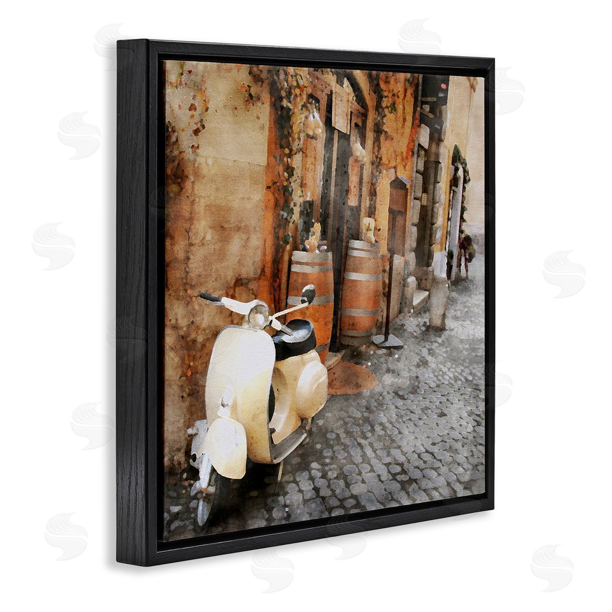 LSR Design Studio Moped in Town Alley Black Floating Frame Canvas Wall Art Print