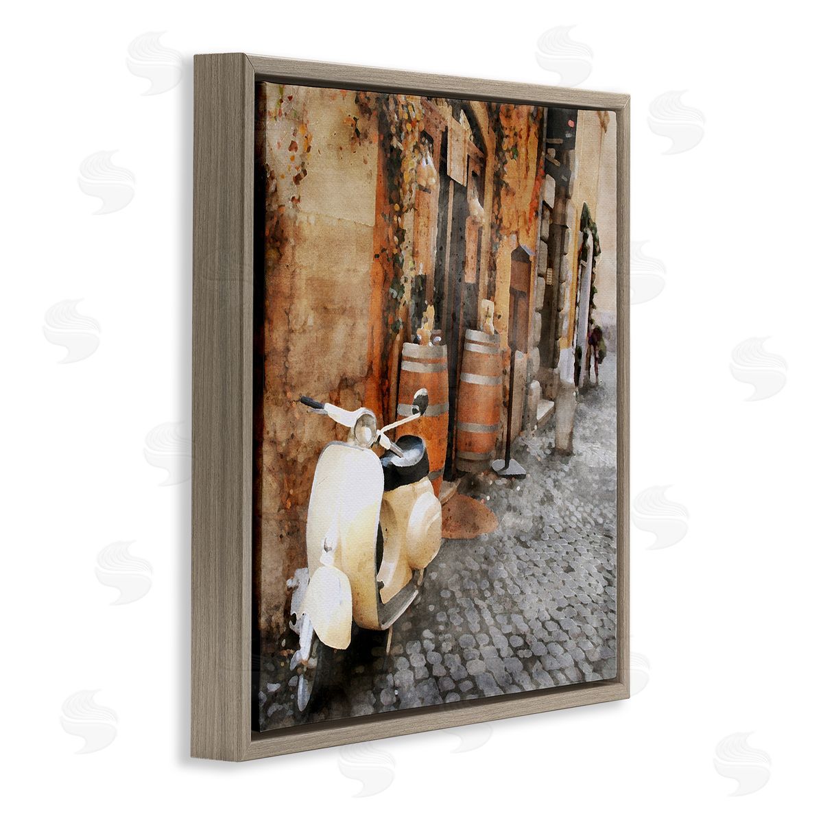 LSR Design Studio Moped in Town Alley Brown Floating Frame Canvas Wall Art Print