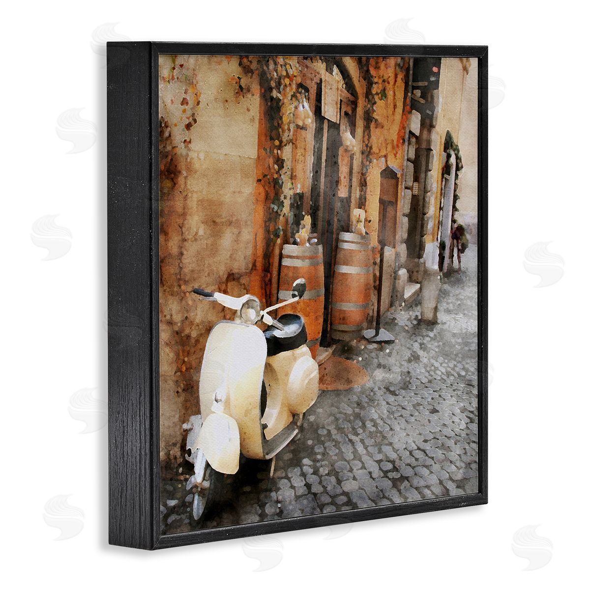 LSR Design Studio Moped in Town Alley Black Framed Glicee Wall Art Print