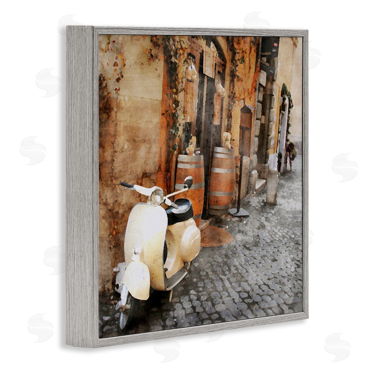 LSR Design Studio Moped in Town Alley Gray Framed Glicee Wall Art Print