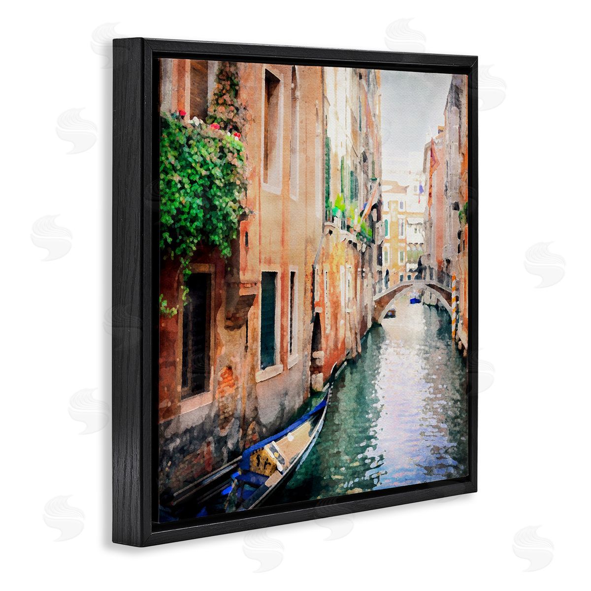 LSR Design Studio Gondola in Canal Black Floating Frame Canvas Wall Art Print