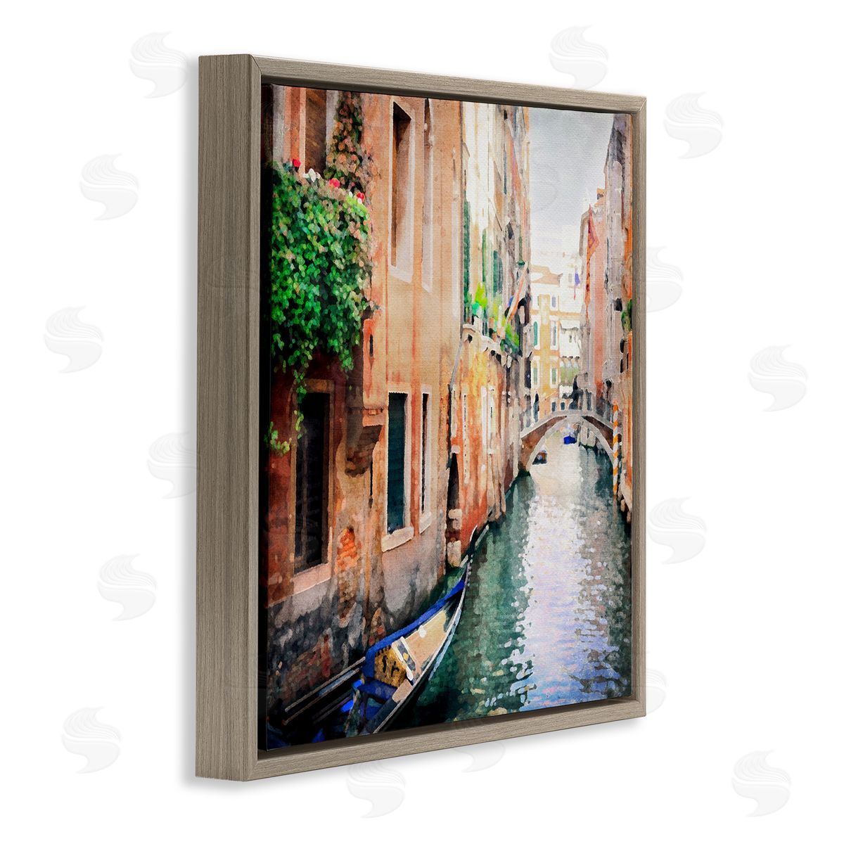 LSR Design Studio Gondola in Canal Brown Floating Frame Canvas Wall Art Print