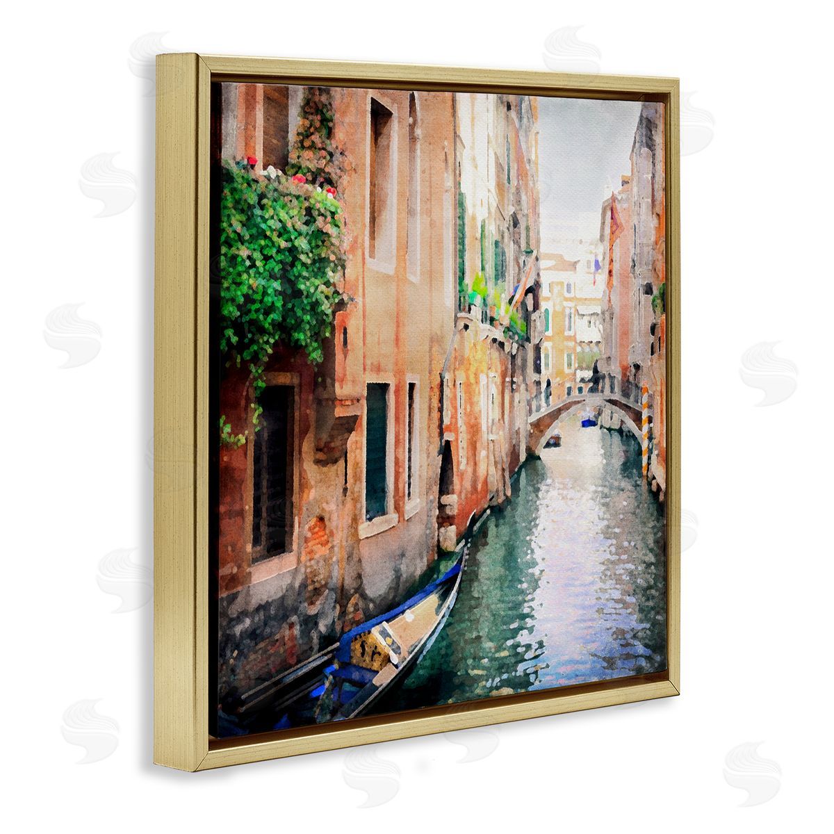 LSR Design Studio Gondola in Canal Gold Floating Frame Canvas Wall Art Print
