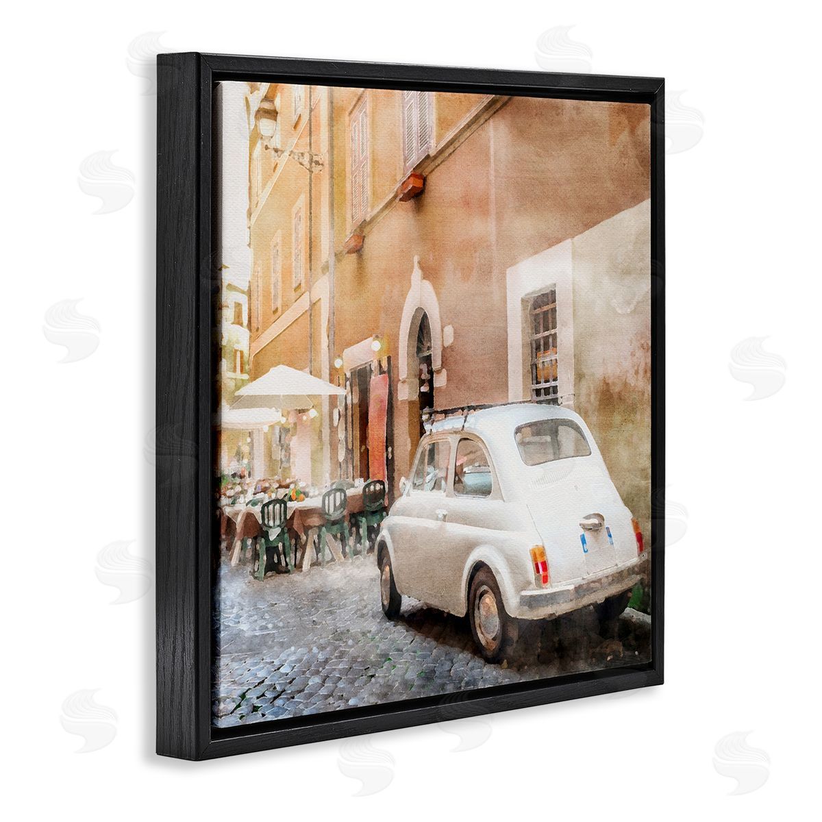 LSR Design Studio White Buggy in City Black Floating Frame Canvas Wall Art Print