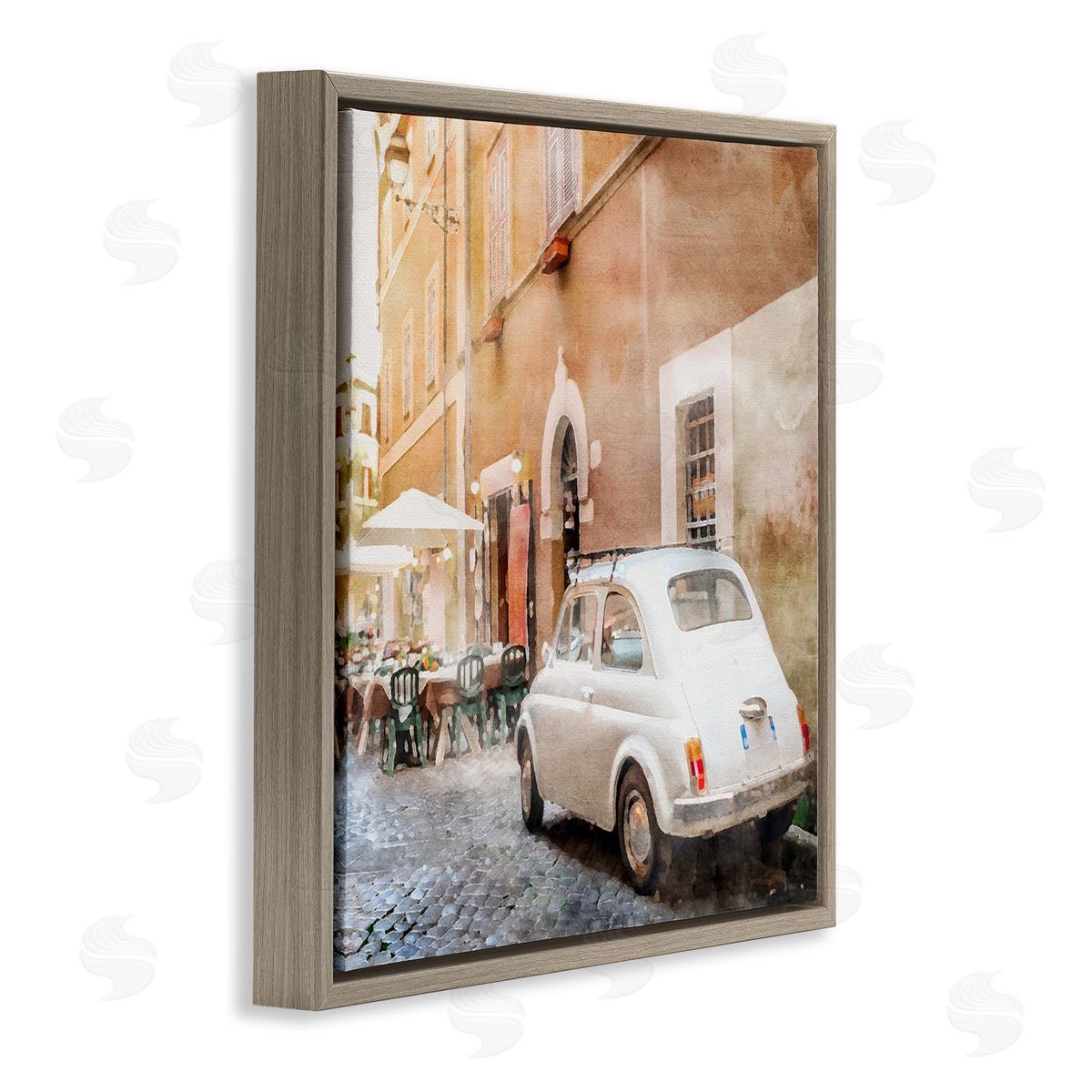 LSR Design Studio White Buggy in City Brown Floating Frame Canvas Wall Art Print