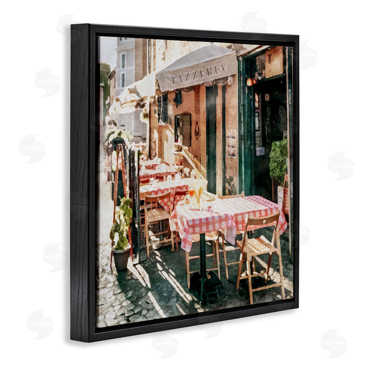 LSR Design Studio Italian Bistro Scene Black Floating Frame Canvas Wall Art Print