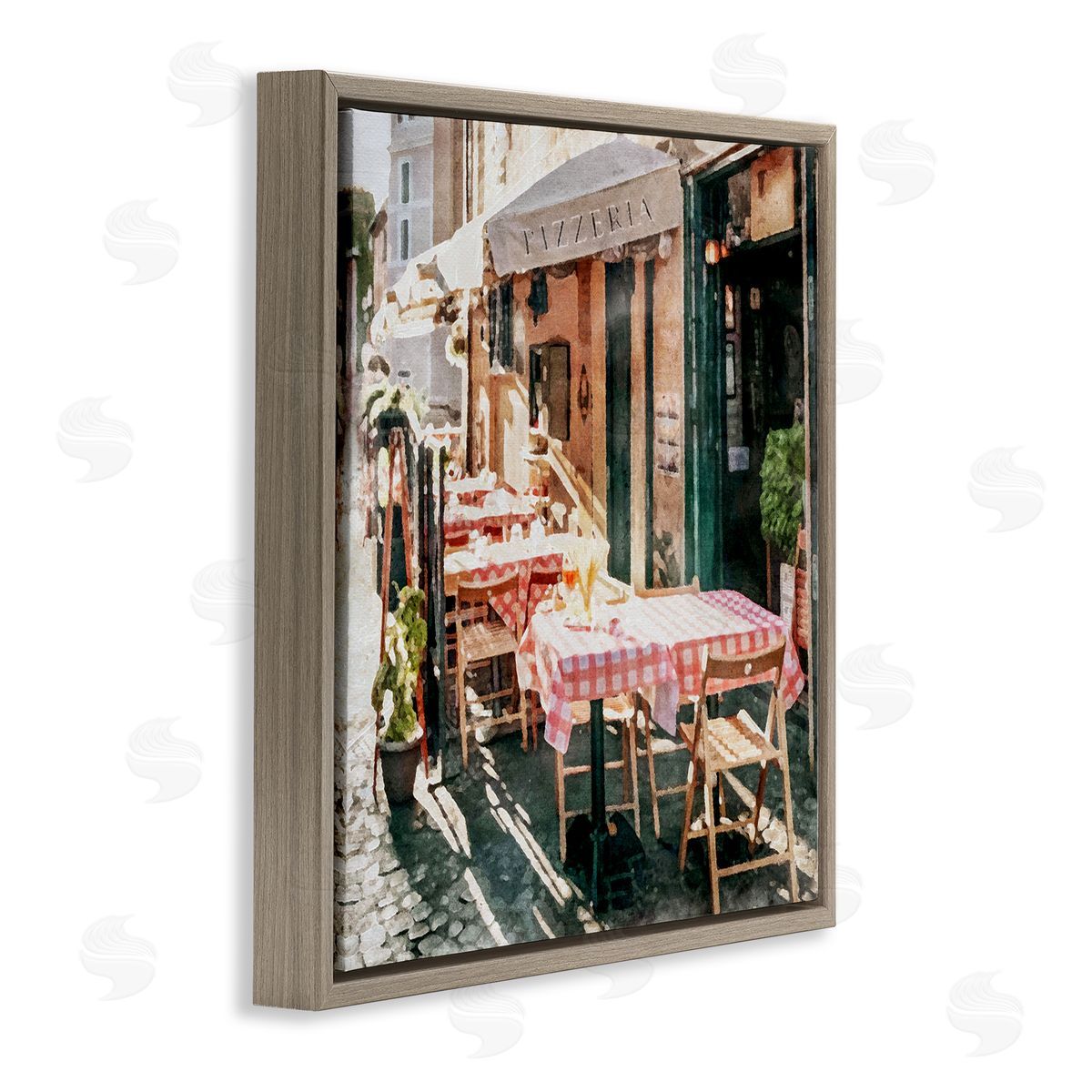 LSR Design Studio Italian Bistro Scene Brown Floating Frame Canvas Wall Art Print