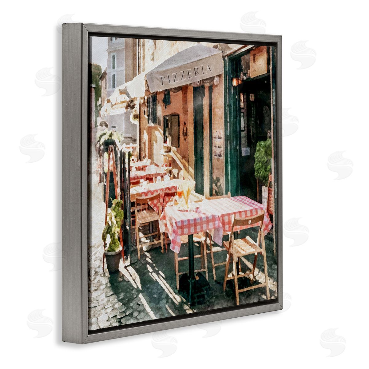 LSR Design Studio Italian Bistro Scene Gray Floating Frame Canvas Wall Art Print