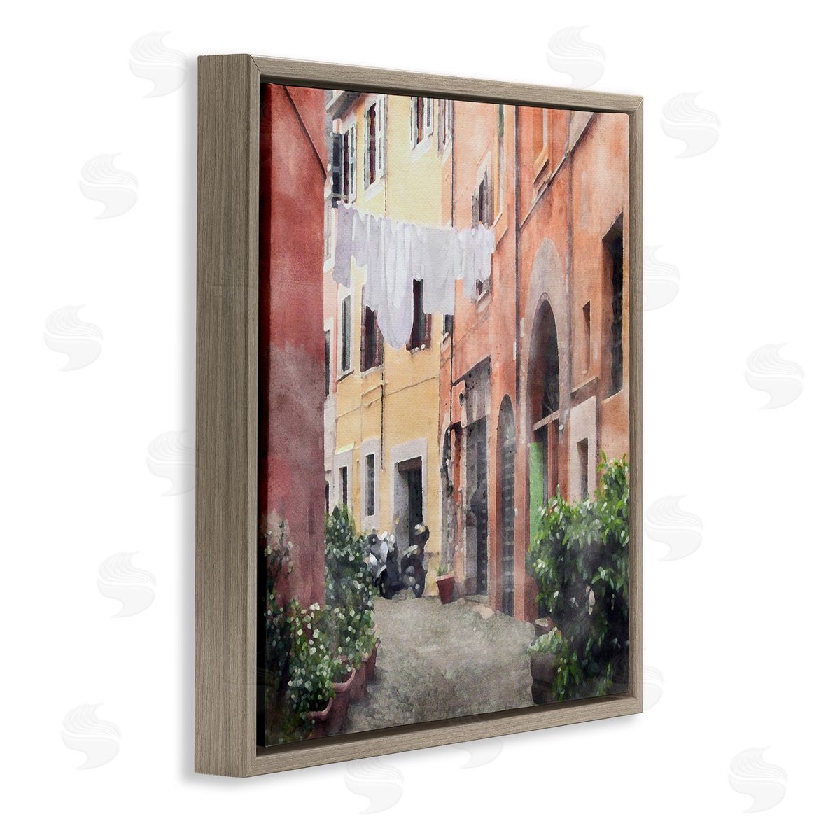 LSR Design Studio Italy Street View Brown Floating Frame Canvas Wall Art Print
