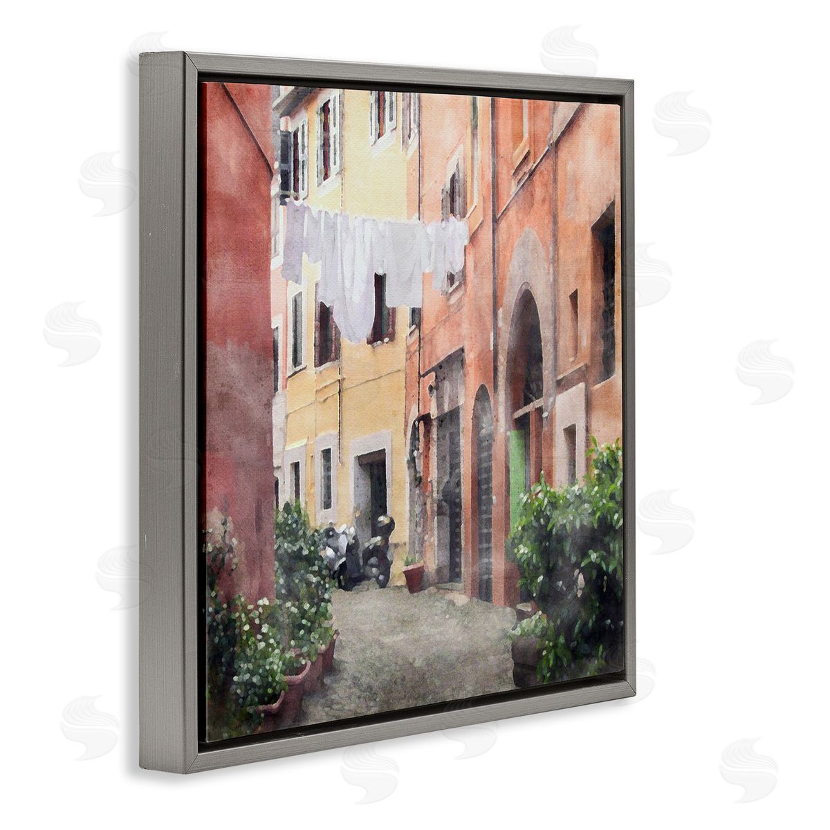 LSR Design Studio Italy Street View Gray Floating Frame Canvas Wall Art Print
