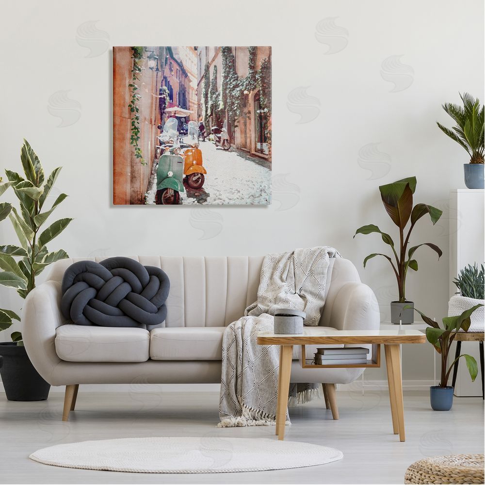 LSR Design Studio Mopeds on Italian Street Canvas Wall Art in Room