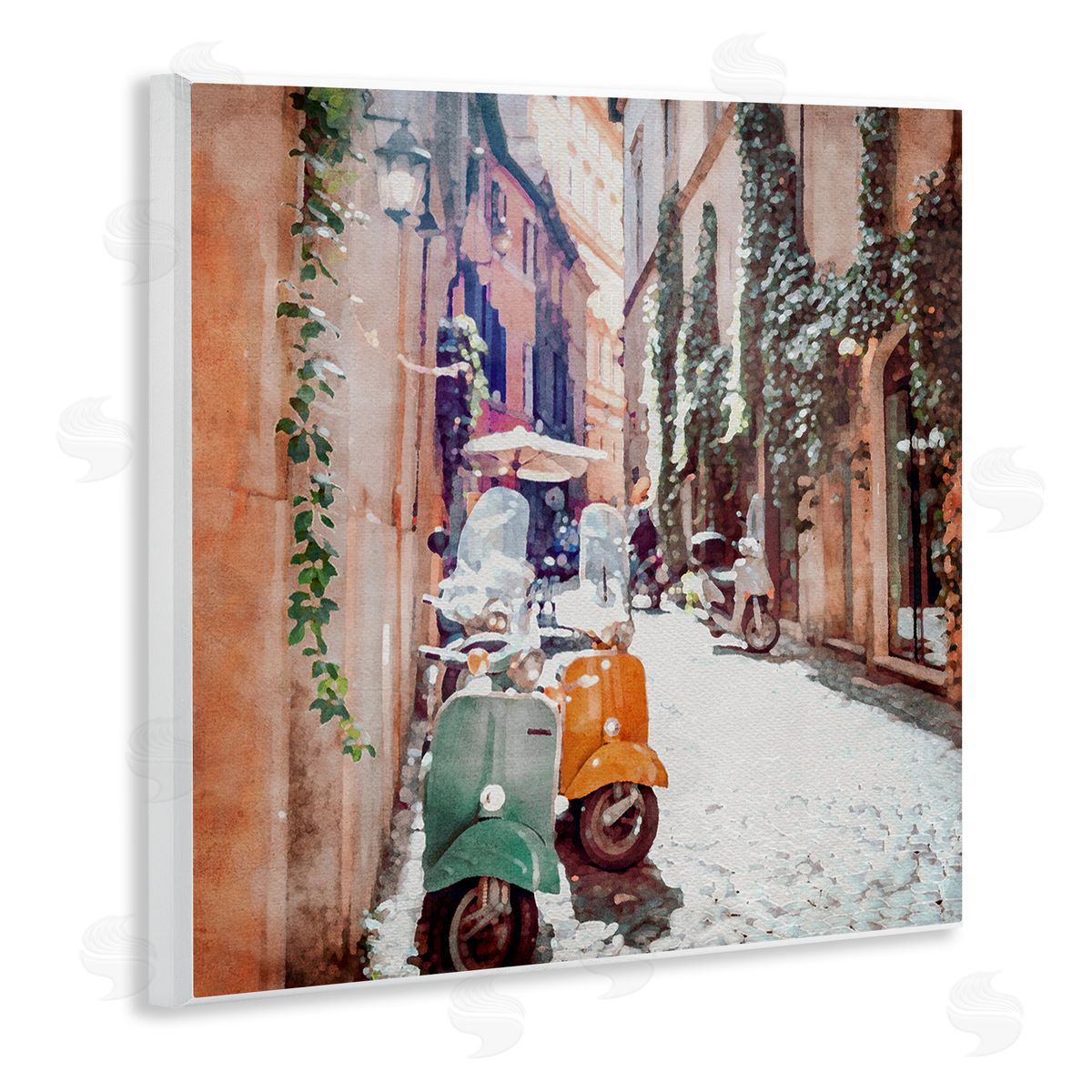 LSR Design Studio Mopeds on Italian Street Wooden Wall Plaque Art Print