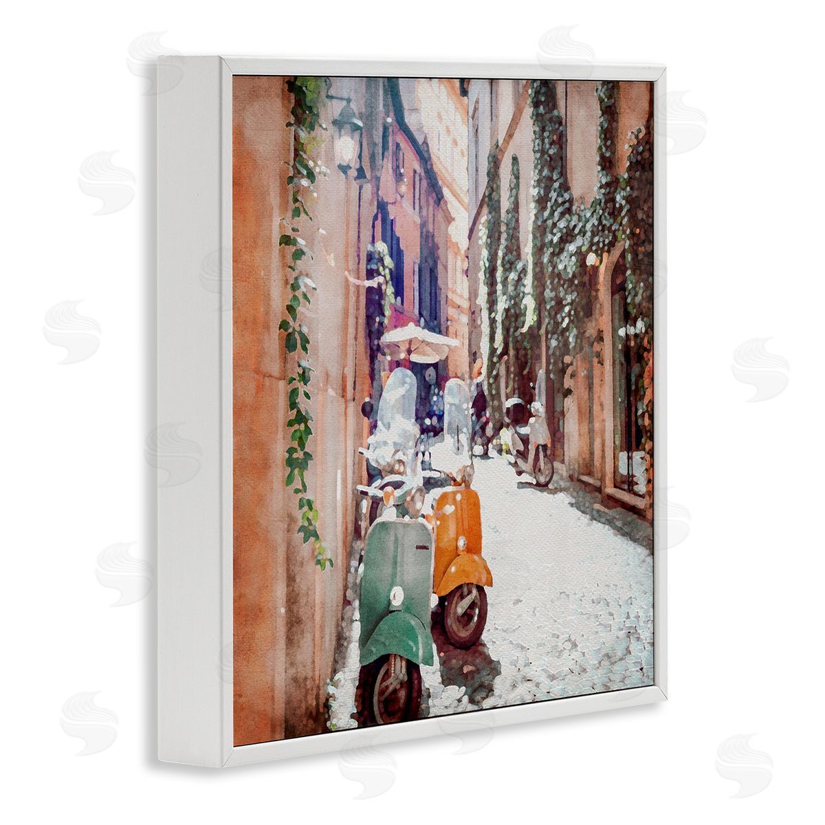 LSR Design Studio Mopeds on Italian Street White Framed Glicee Wall Art Print