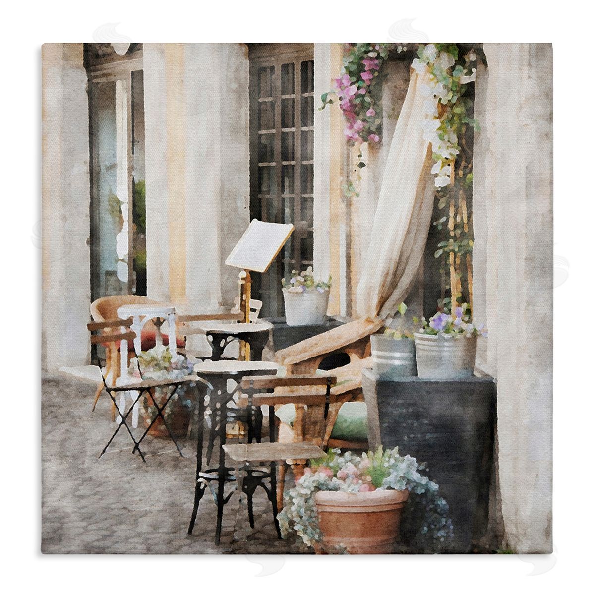 LSR Design Studio Floral Patio View Stretched Canvas Wall Art Print