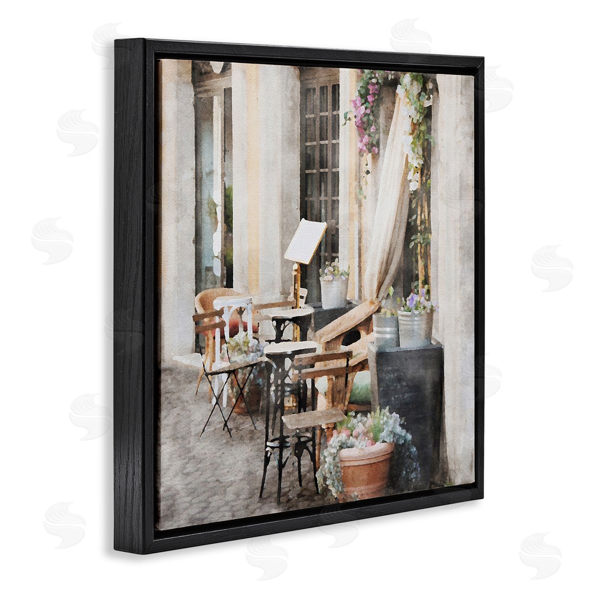 LSR Design Studio Floral Patio View Black Floating Frame Canvas Wall Art Print