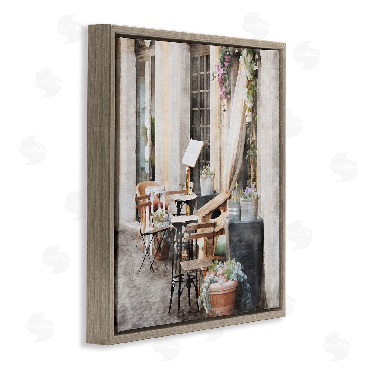 LSR Design Studio Floral Patio View Brown Floating Frame Canvas Wall Art Print