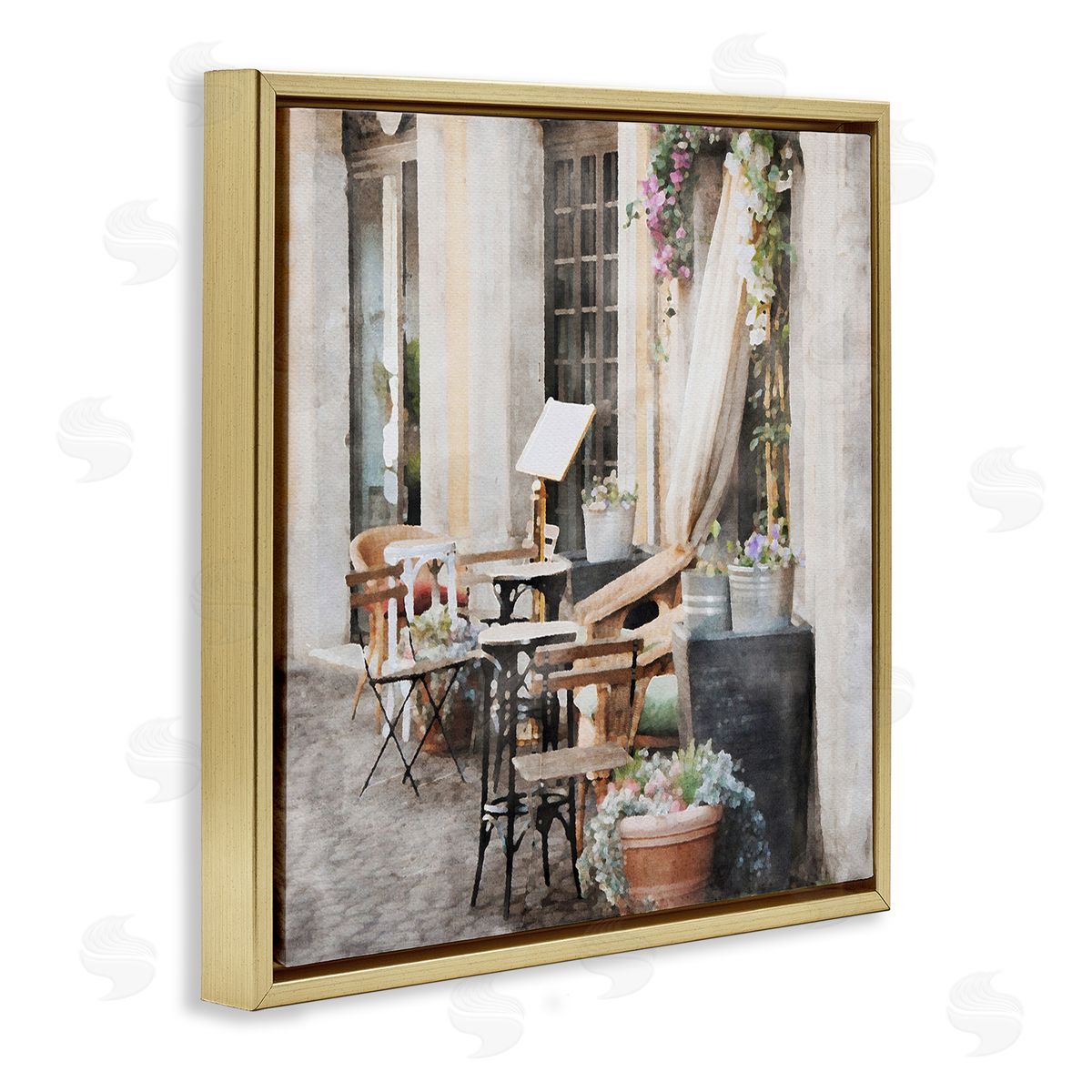 LSR Design Studio Floral Patio View Gold Floating Frame Canvas Wall Art Print