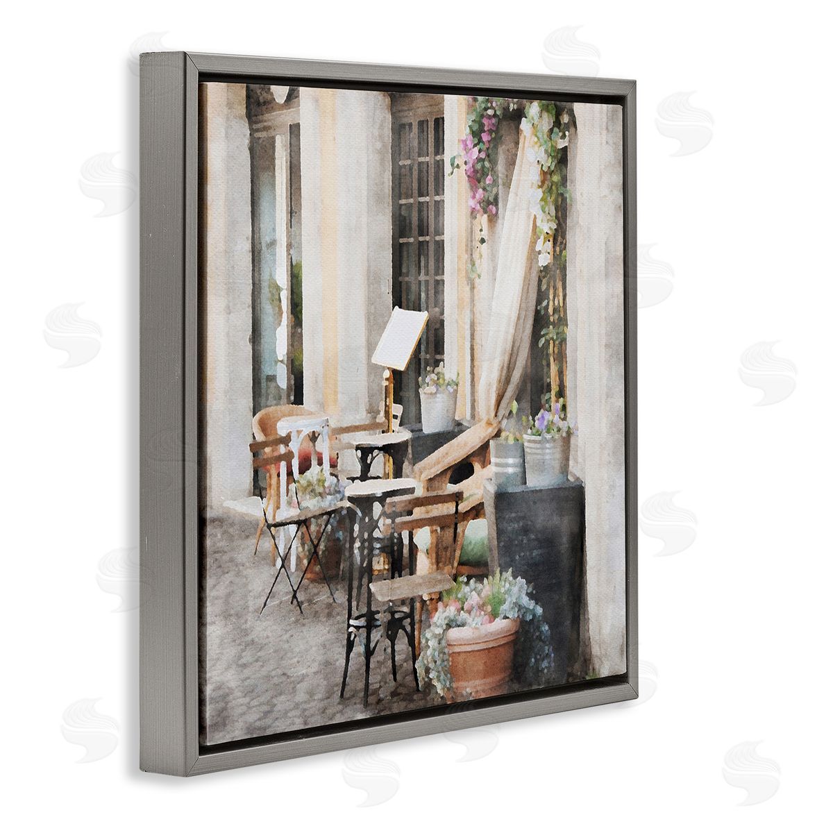 LSR Design Studio Floral Patio View Gray Floating Frame Canvas Wall Art Print