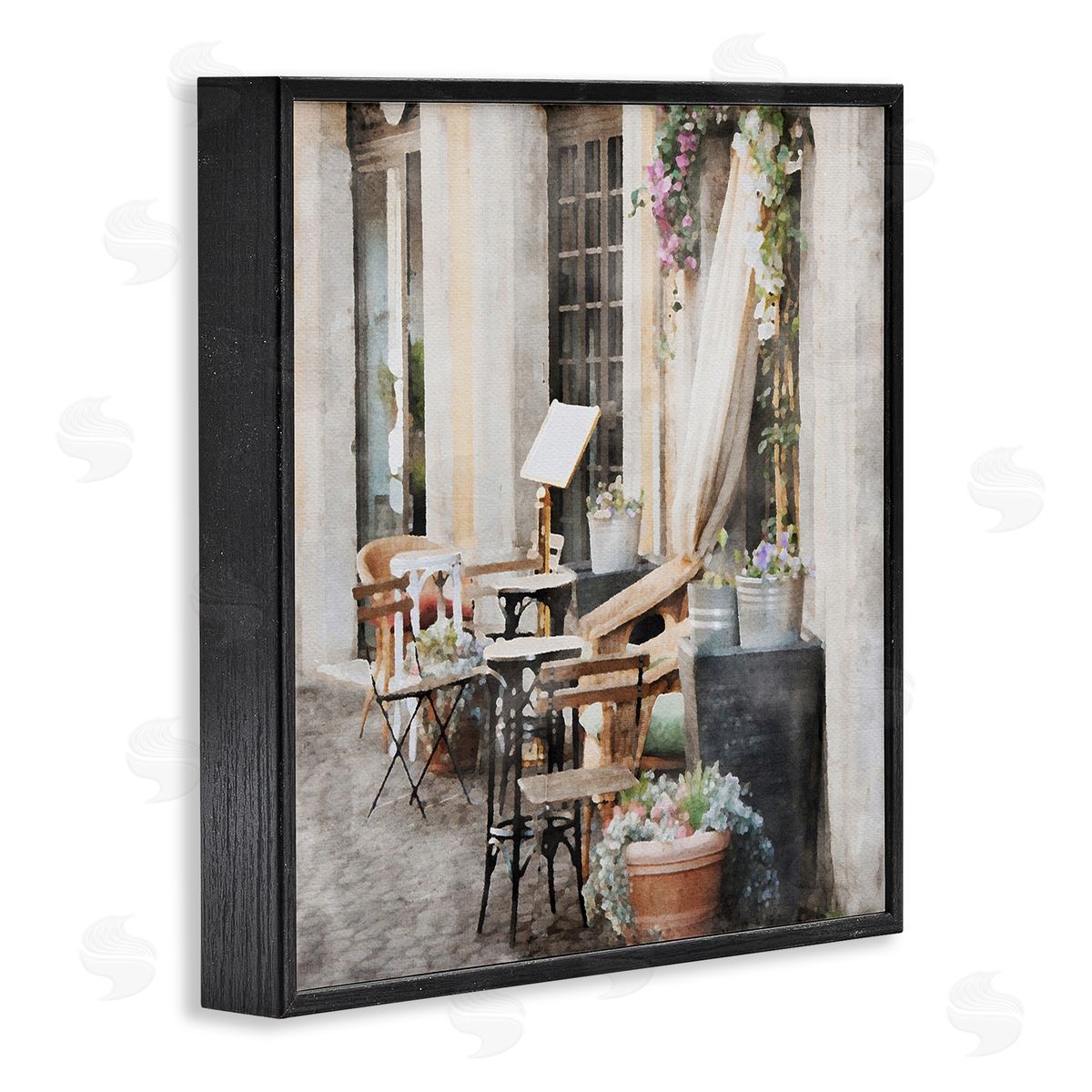 LSR Design Studio Floral Patio View Black Framed Glicee Wall Art Print