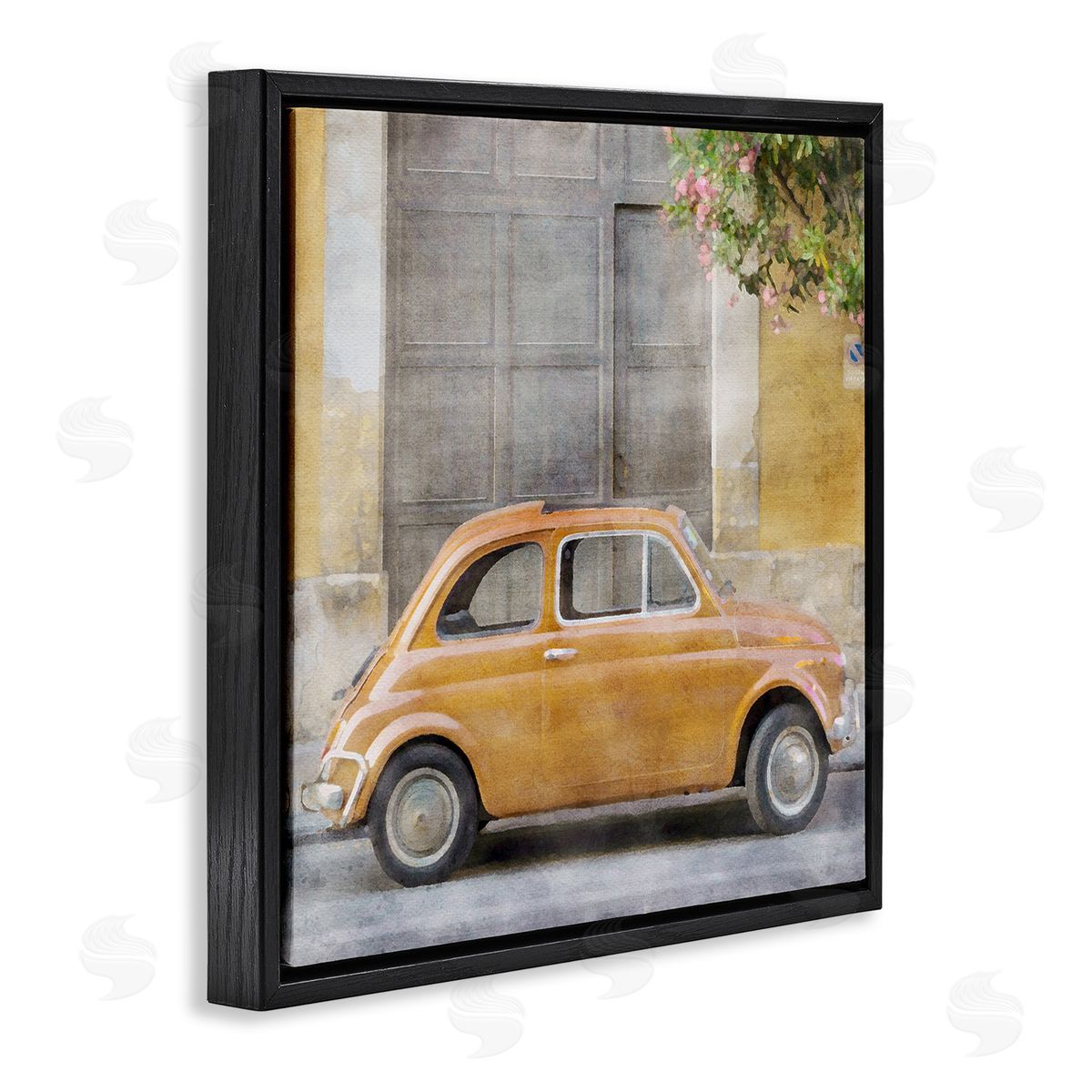 LSR Design Studio Yellow Buggy Car Black Floating Frame Canvas Wall Art Print