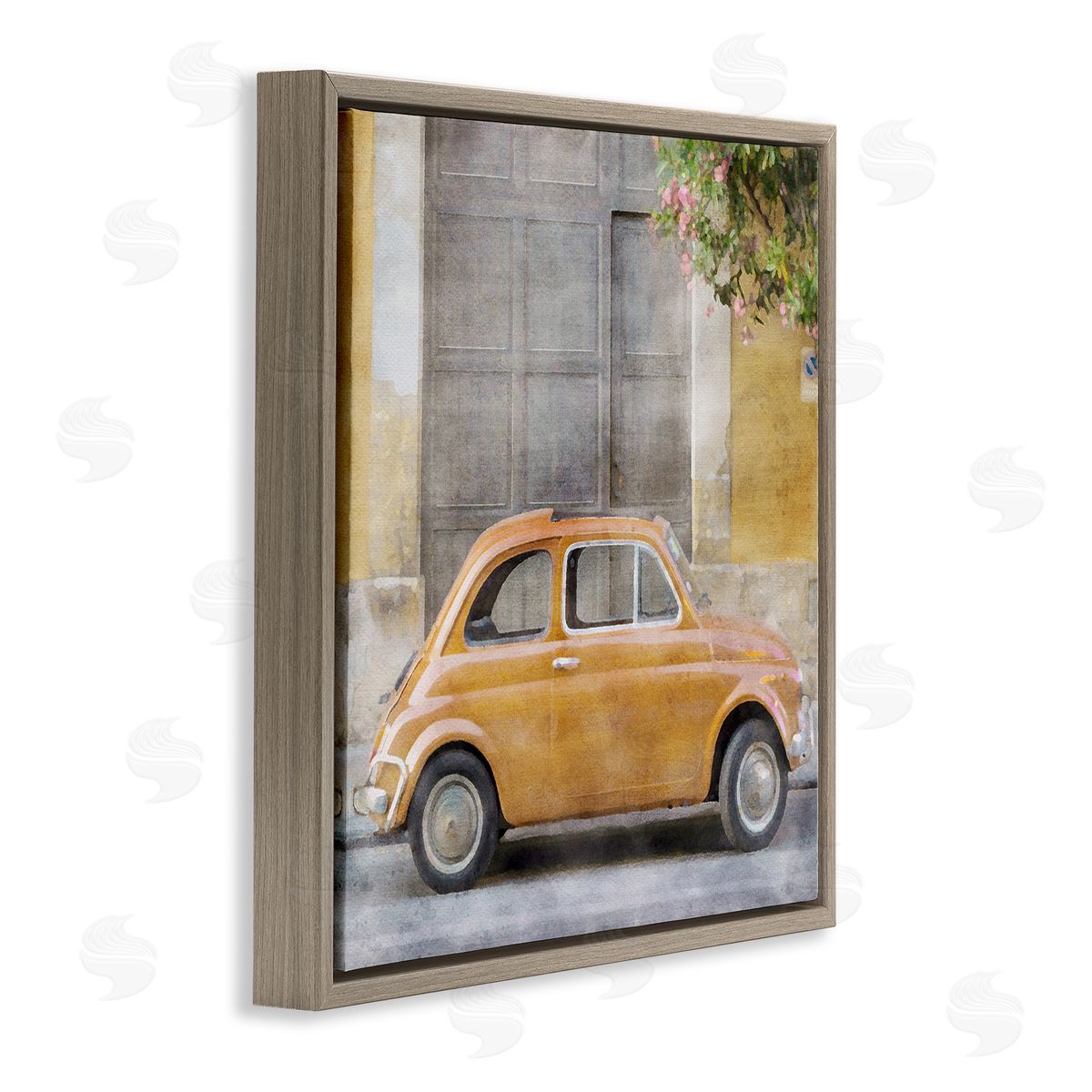 LSR Design Studio Yellow Buggy Car Brown Floating Frame Canvas Wall Art Print