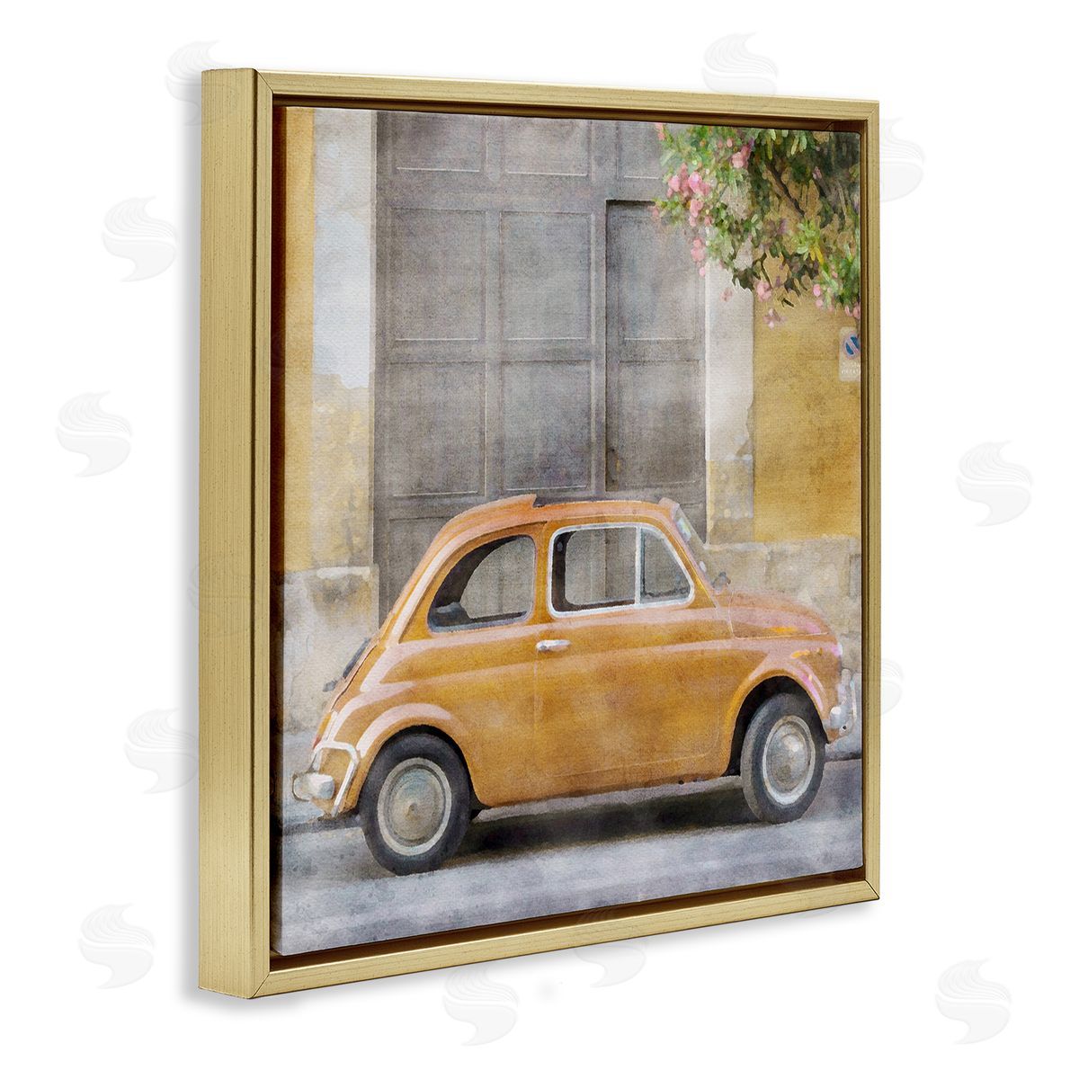 LSR Design Studio Yellow Buggy Car Gold Floating Frame Canvas Wall Art Print