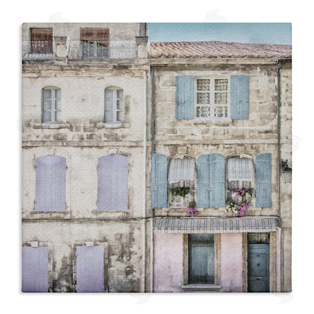 LSR Design Studio Urban Pastel Buildings Stretched Canvas Wall Art Print
