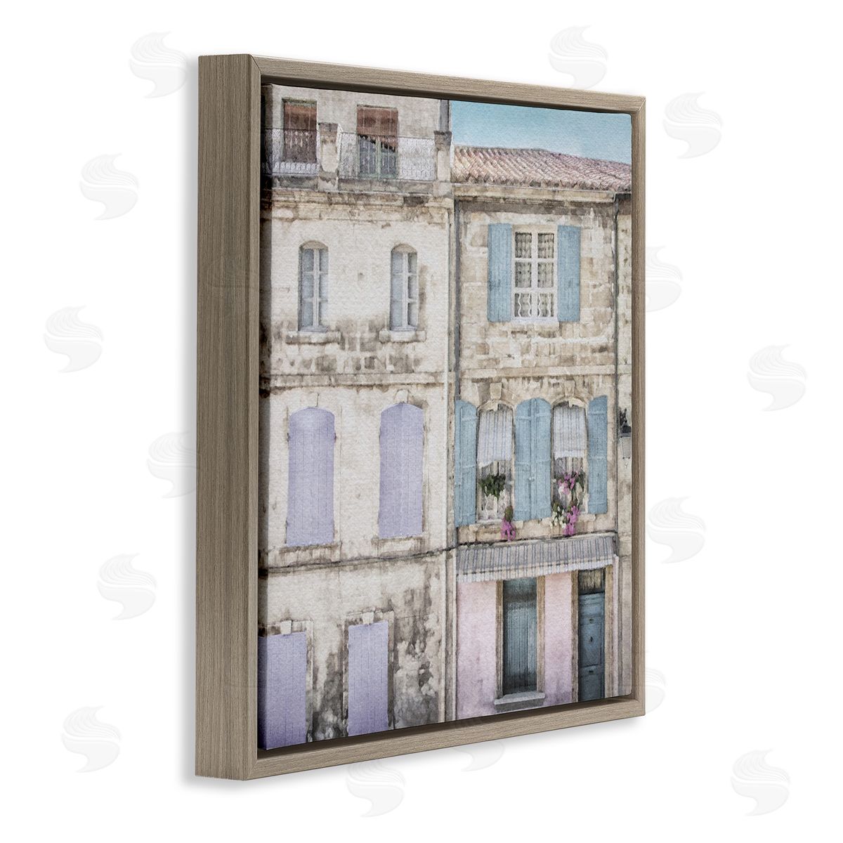 LSR Design Studio Urban Pastel Buildings Brown Floating Frame Canvas Wall Art Print