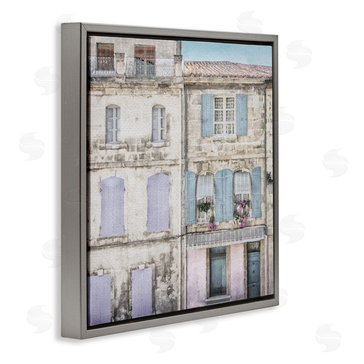 LSR Design Studio Urban Pastel Buildings Gray Floating Frame Canvas Wall Art Print