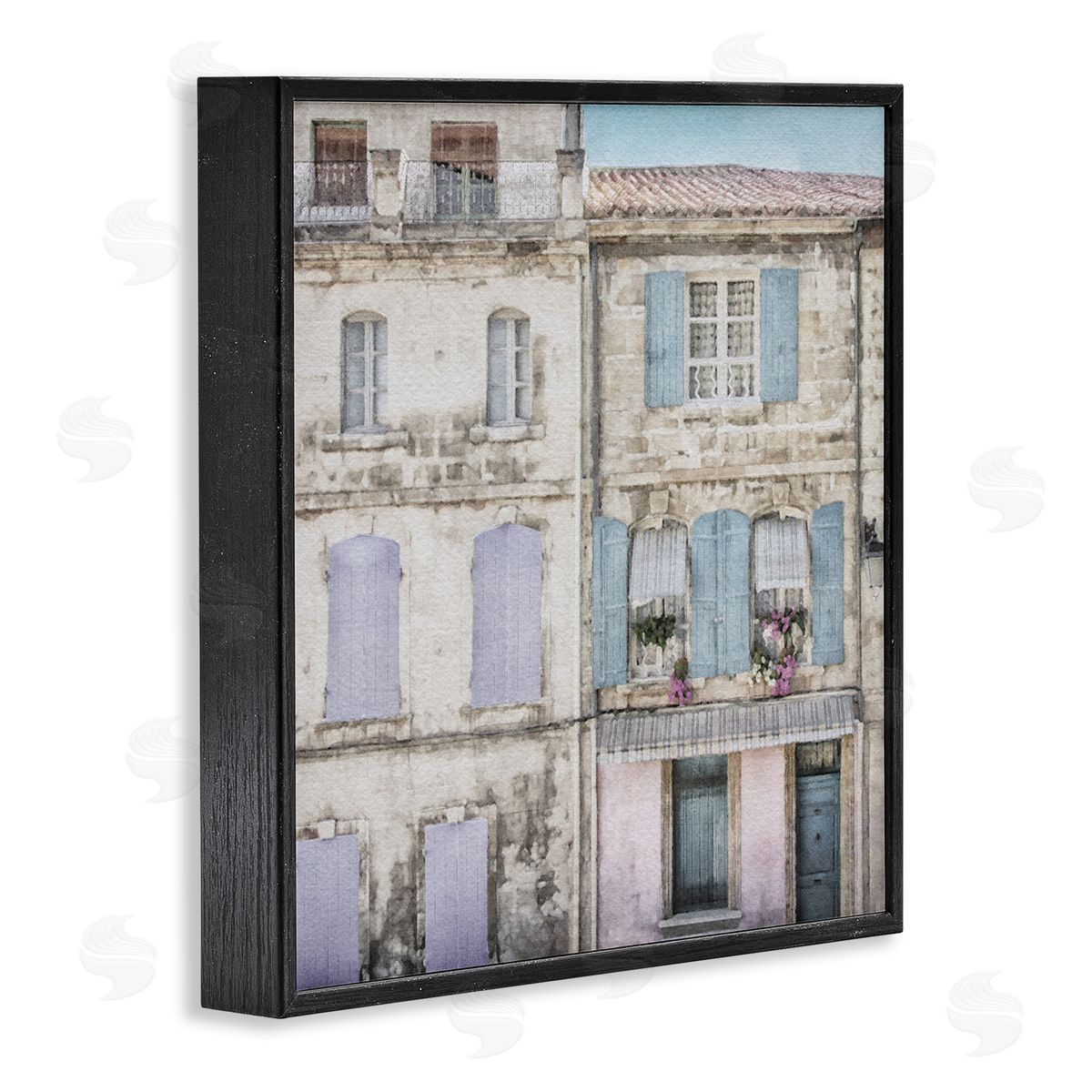 LSR Design Studio Urban Pastel Buildings Black Framed Glicee Wall Art Print