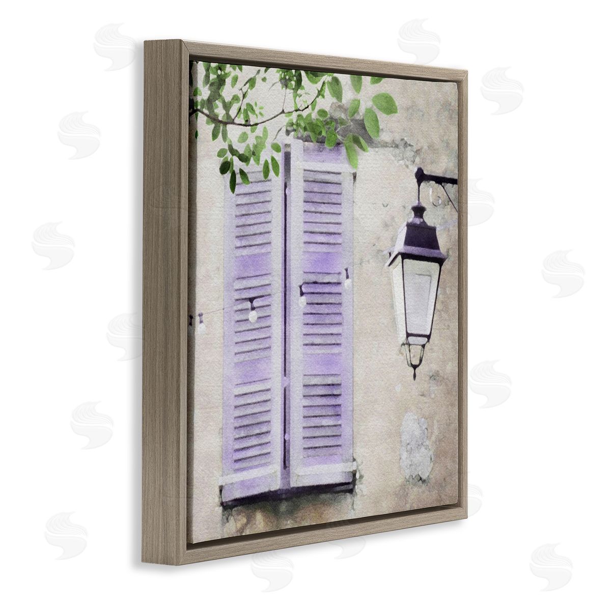 LSR Design Studio Purple Shutters Scenery Brown Floating Frame Canvas Wall Art Print