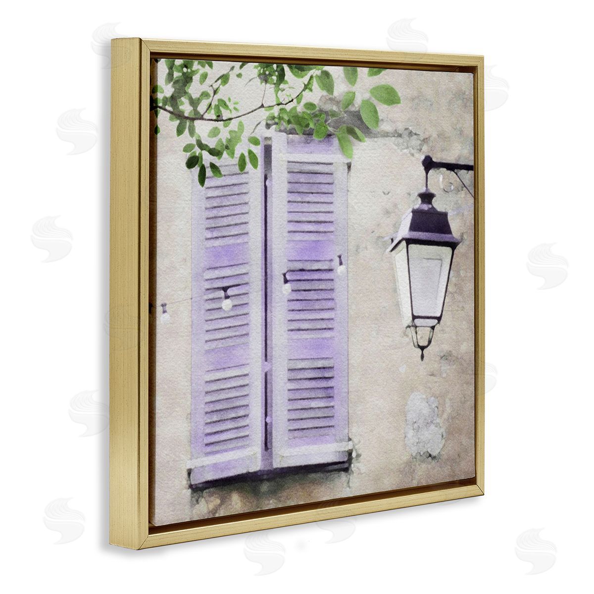LSR Design Studio Purple Shutters Scenery Gold Floating Frame Canvas Wall Art Print