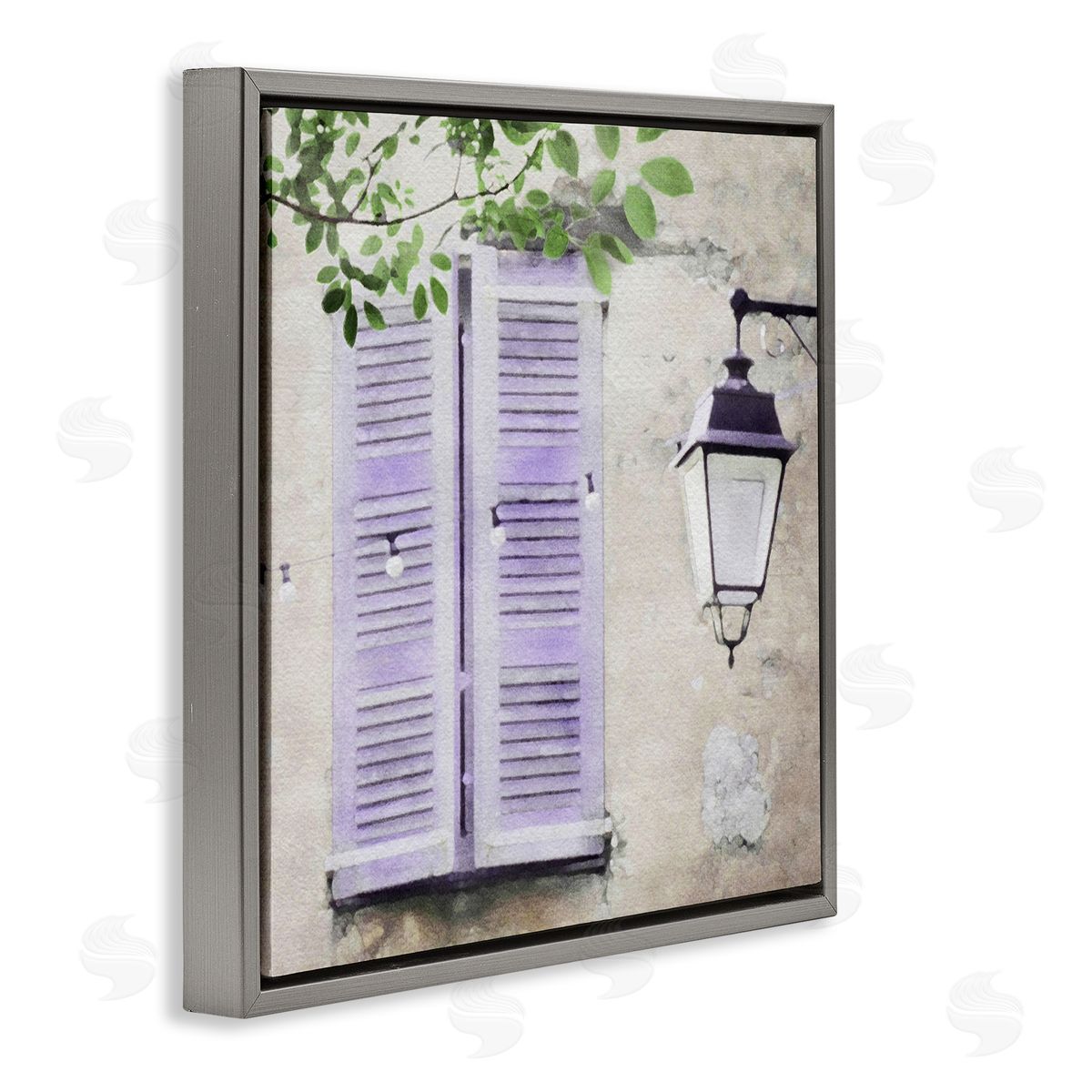 LSR Design Studio Purple Shutters Scenery Gray Floating Frame Canvas Wall Art Print