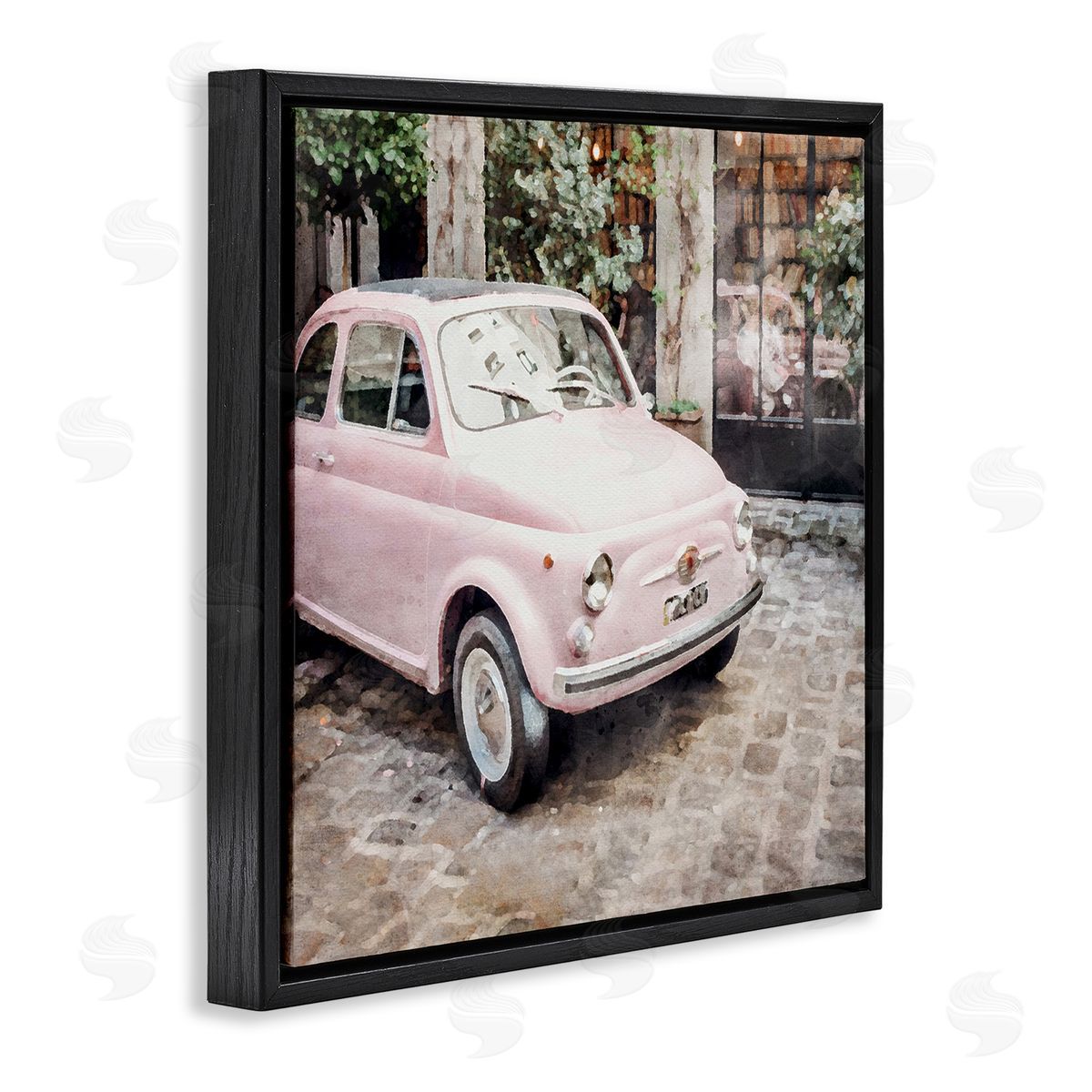 LSR Design Studio Pink Buggy in France Black Floating Frame Canvas Wall Art Print