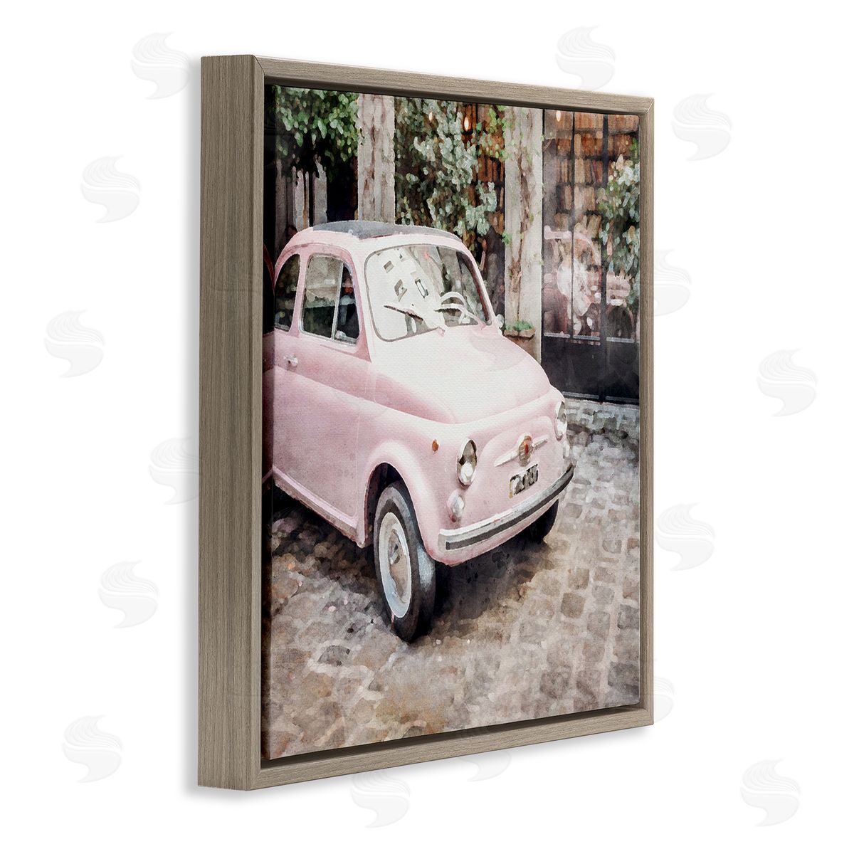 LSR Design Studio Pink Buggy in France Brown Floating Frame Canvas Wall Art Print